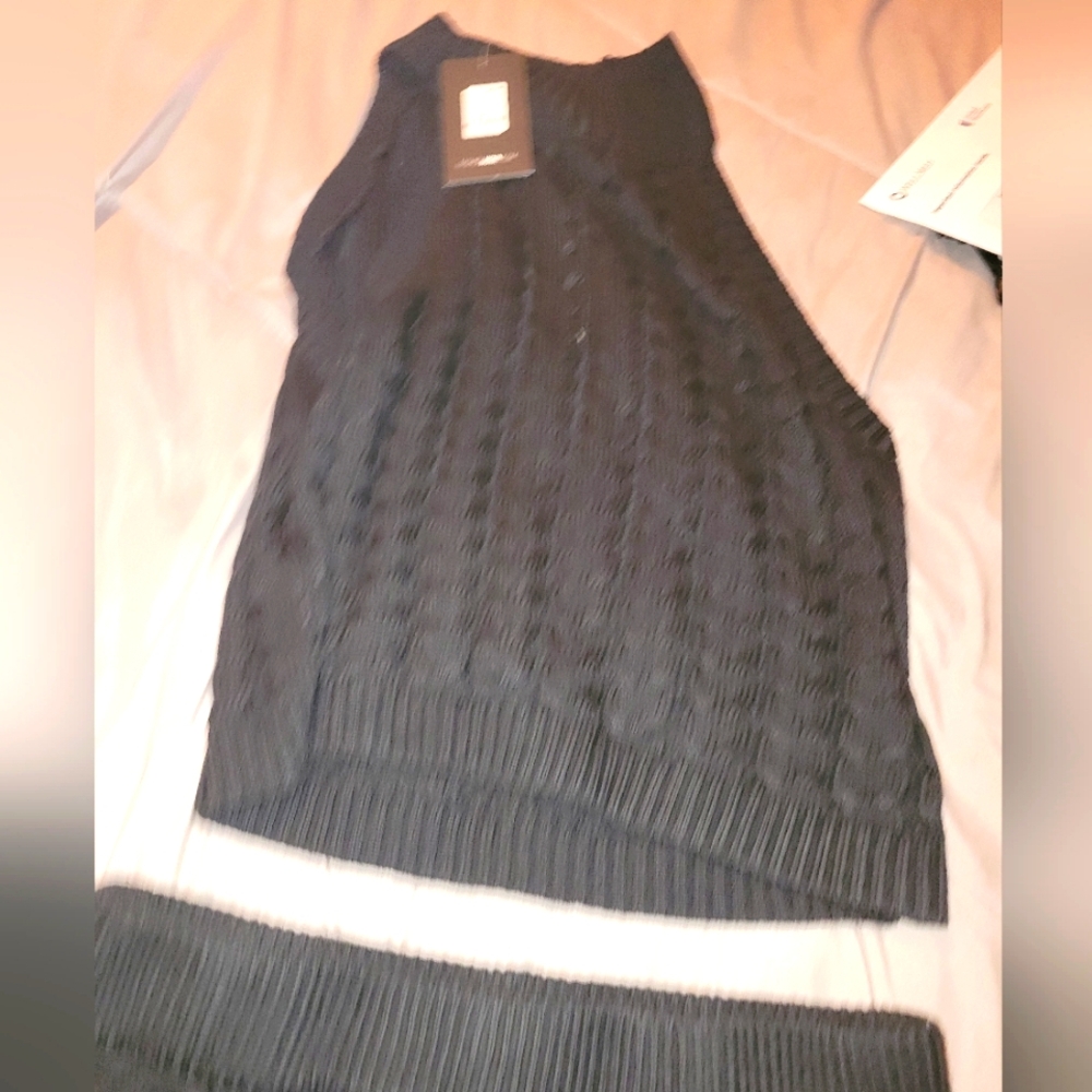 Dark grey almost black knit crop top and pant set